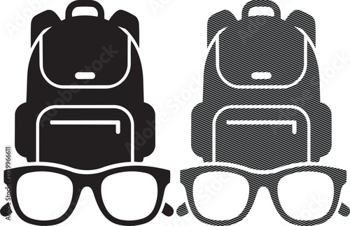 Contrasting backpacks and a pair of glasses in black and white designs