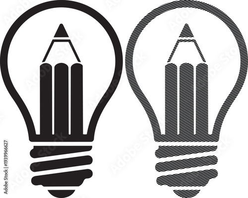 Creative pencils inside light bulb icons representing ideas or inspiration