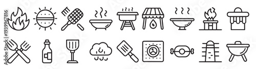  bbq barbecue and grill related editable stroke outline icons