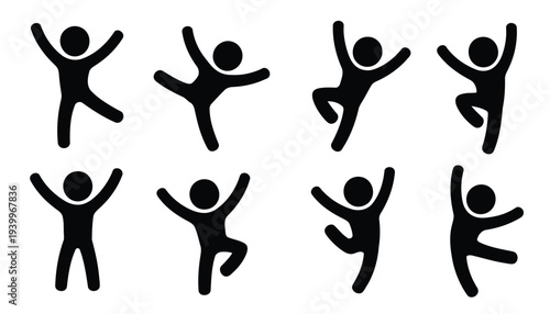 set of black silhouettes of people jumping