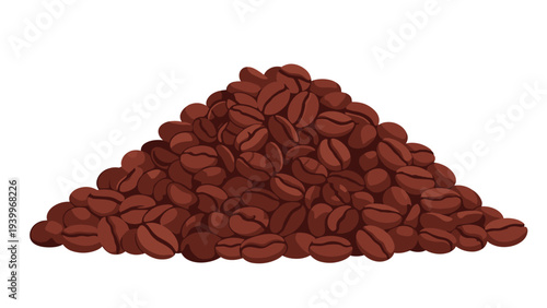 Large mound of high quality dark roasted coffee beans ready for grinding and brewing into fresh aromatic coffee.