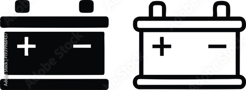 Car Battery and Power Source Icon Set, Automotive Lead-Acid Battery Vector Symbols, Minimalist Vehicle Battery and Electrical System Graphics, vector, illustration, silhouette.