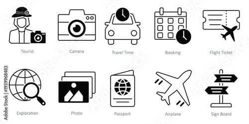  set of summer and vacation icons as travel time