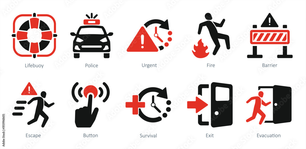 Fototapeta premium set of emergency icons as exit evacuation escape
