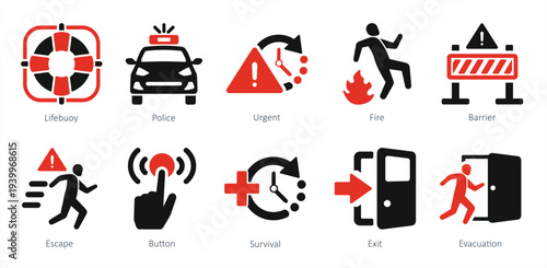 set of emergency icons as exit evacuation escape