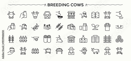 Milk Products icon set. Containing dairy, dairy foods, dairy farm and more. Dairy Farm icon. Collection for mobile and web apps. Pixel perfect. Editable vector.
