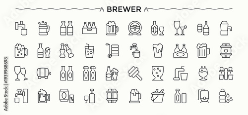 Beer icon set. Pub icon collection. Trendy minimal icons. Related to pub, alcohol, brewery, drink and more. Art and illustration.