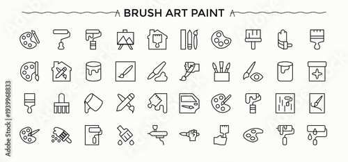 Set of Paint Brushes line icon. Includes symbols for tool, art, paint, drawing, artwork, brush and more. Thin UI icons. Paint icon set. Vector collections.