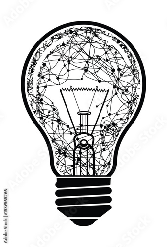 Vector of a lightbulb filled with intricate electrical connections and wiring