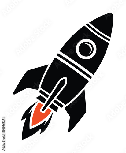 Vector of a retro rocket with red flames