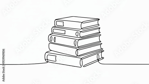 Stack of books in a minimalist line art style on a plain white background for educational or literary concepts