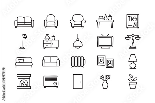 Interior Decoration Furniture Vector Icons for Home Design
