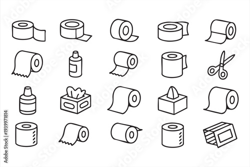Household Bathroom Hygiene Items Line Icons for Sanitation Design