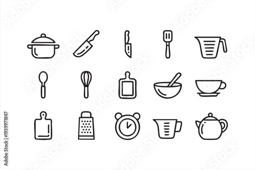 Culinary Kitchen Tools Minimal Outline Icon Pack for Cooking