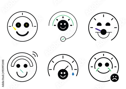 Emotional state indicators displayed as speedometer like faces with changing characteristics