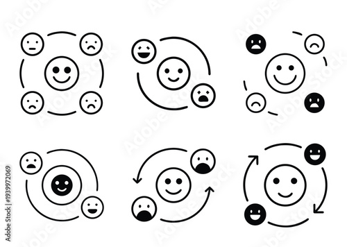 Illustrations of Central Happy Emotion Influenced by Surrounding Feelings concept art