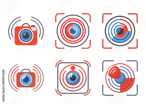 Stylized Camera and Target Icons Set for Technology and Security Concepts