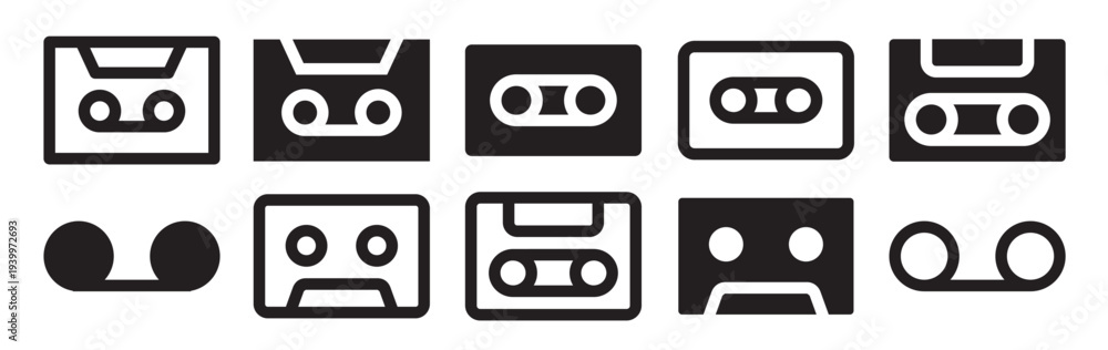 Obraz premium cassette icon set line and solid style for retro audio