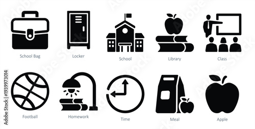set of school and education icons as school library