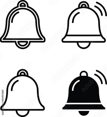 Bell icons in different styles and states  notification and alert symbols icon