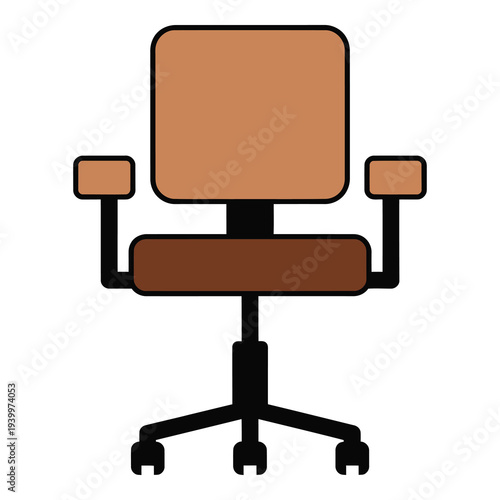 Brown office chair with black frame and wheels on casters icon