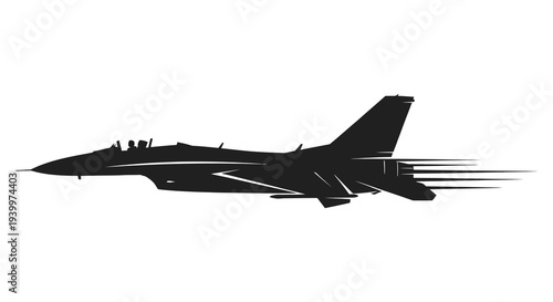A sleek black jet fighter aircraft appears in dynamic flight a striking silhouette high quality professional