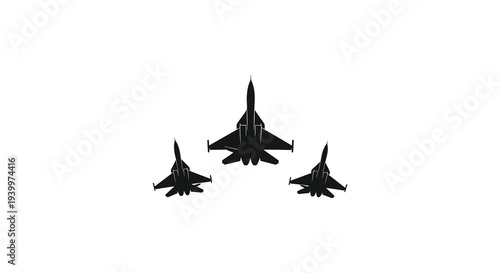 Three fighter jets perform an aerial maneuver leaving vapor trails in the sky silhouette high quality