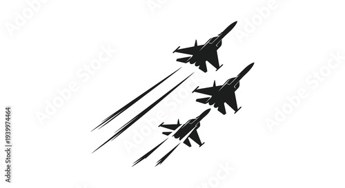 Three fighter jets soar through the sky leaving contrails in their wake a striking silhouette