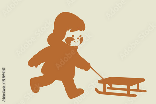 Child Pulling Sled - Winter Fun and Childhood Adventure.