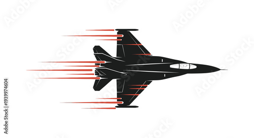A sleek black fighter jet soars with speed lines showcasing a dynamic silhouette high quality professional
