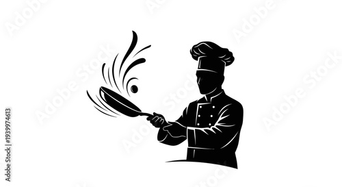 Professional chef skillfully flipping food in a frying pan