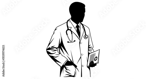 Confident doctor in lab coat holding medical chart