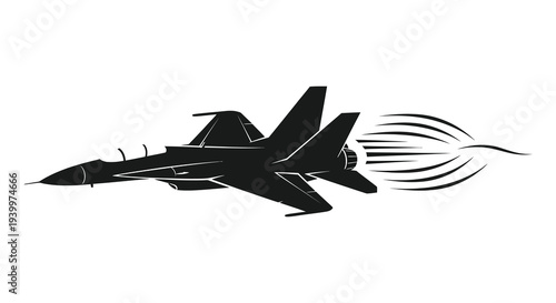 Dynamic jet fighter aircraft in flight leaving a trail of speed a striking silhouette