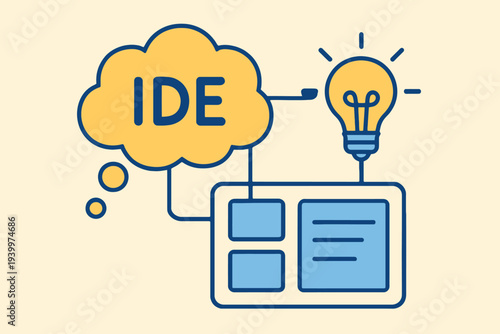 IDE Concept - Integrated Development Environment with Lightbulb and Code Interface.