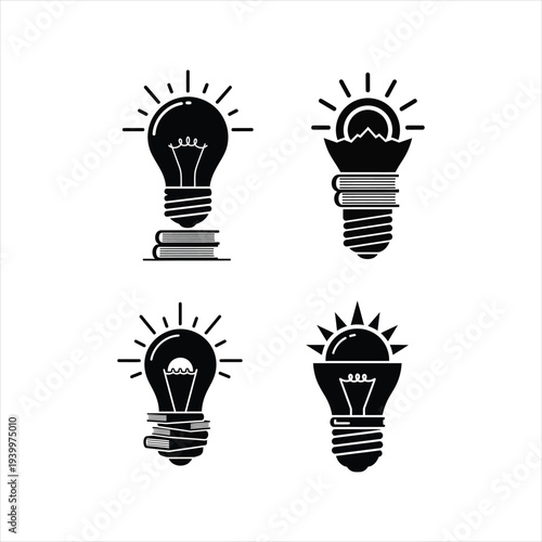 Light bulb and books collection set representing bright ideas intelligence academic success and innovative education concepts