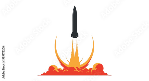 A dynamic rocket launch with fiery exhaust trails creates a striking visual silhouette high quality professional