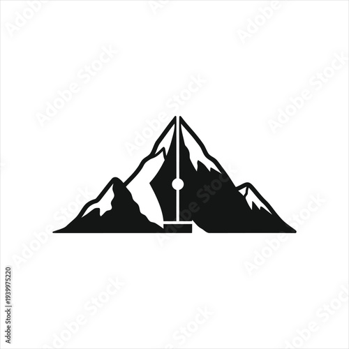 Mountain peak with fountain pen nib symbol for travel writing adventure blogging and outdoor journalism branding identity