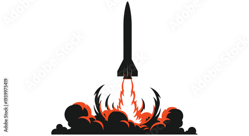 A striking image of a rocket launching with fiery exhaust plumes presented as a silhouette