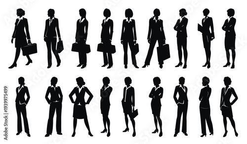 collection of business women silhouette set of business