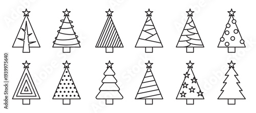 Christmas tree line vector set. Concept tree icon collection