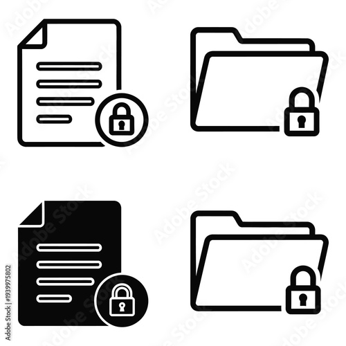 Protected documents and folders with padlock icons for security icon