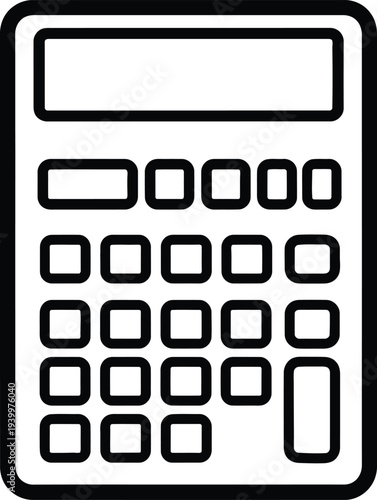 Simple black and white illustration of a basic calculator device icon