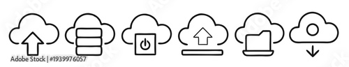 cloud upload and storage editable stroke outline icons set 
