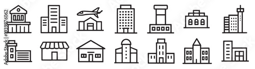  city building airport office related editable icon set 