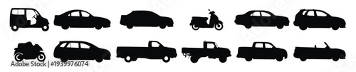 city cars set silhouettes isolated flat illustration