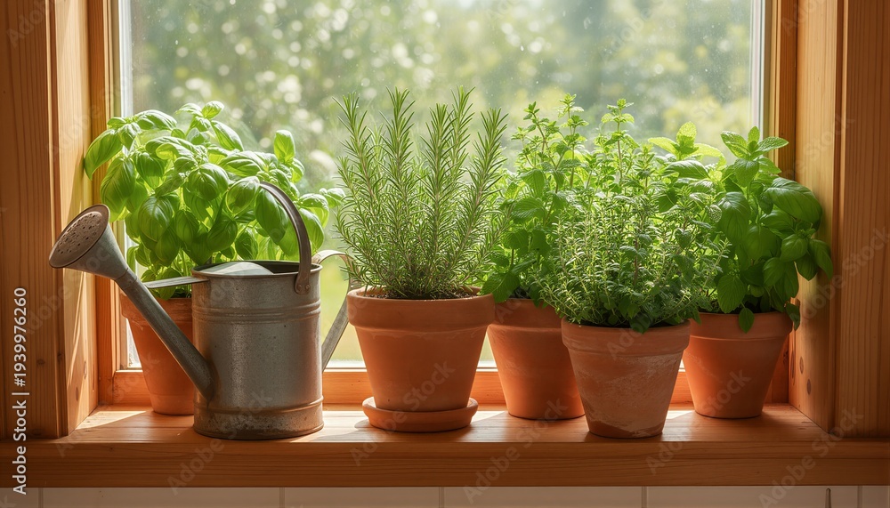 Fototapeta premium Herb Garden on Sunny Windowsill