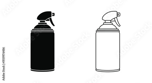 Two spray bottles in contrasting black and white line art styles