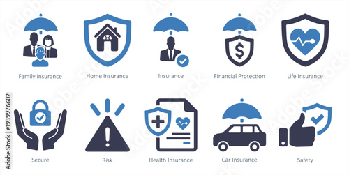 set of insurance icons as financial protection life