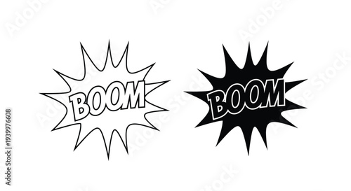 Two comic book style explosion speech bubbles displaying the word boom