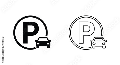 Two parking signs with a car depicted below the letter p